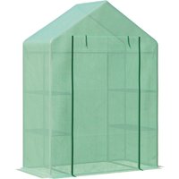 Outsunny Foliengewächshaus Begehbares Gartenhäuschen mit 6 Regalebenen, Treibhaus für Pflanzen, mit aufrollbarem Eingang, Grün Aosom