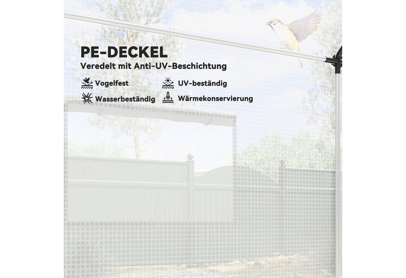 Outsunny Foliengewächshaus Gewächshaus, winddicht mit Rollfenster, Rolltür, UV-Schutz, BxTxH: 200 x 300 x 200 cm, BxLxH: 200 x 300 x 200 cm, Gewächshaus 2-St.,  – Bild 4 von 5