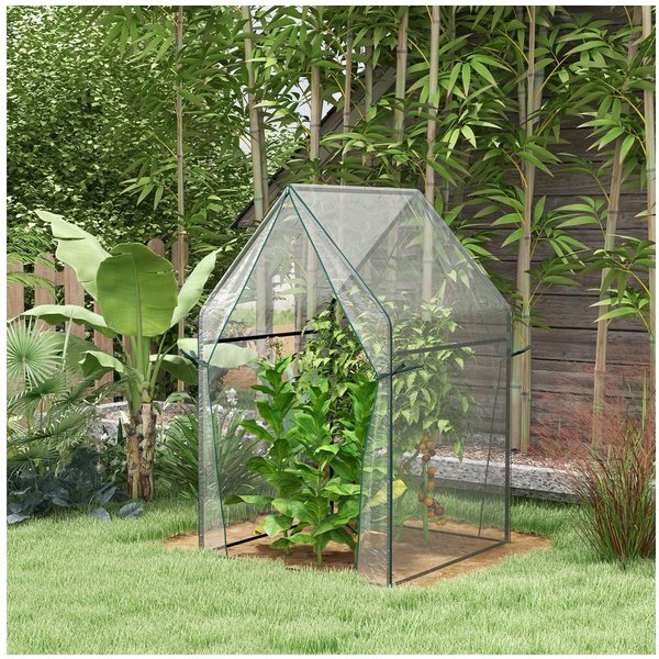 Outsunny Foliengewächshaus Gewächshaus, Treibhaus mit Doppeltür für Garten, BxTxH: 90 x 90 x 145 cm, BxLxH: 90 x 90 x 145 cm, 0.1 mm Wandstärke, Pflanzenhaus 1-