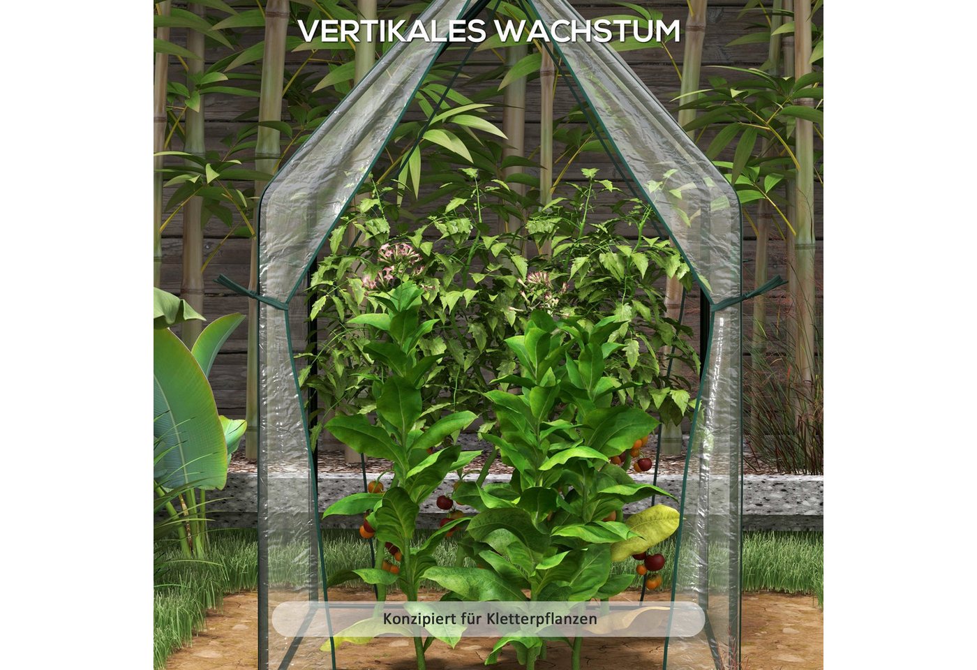 Outsunny Foliengewächshaus Gewächshaus, Treibhaus mit Doppeltür für Garten, BxTxH: 90 x 90 x 145 cm, BxLxH: 90 x 90 x 145 cm, 0.1 mm Wandstärke, Pflanzenhaus 1- – Bild 4 von 5