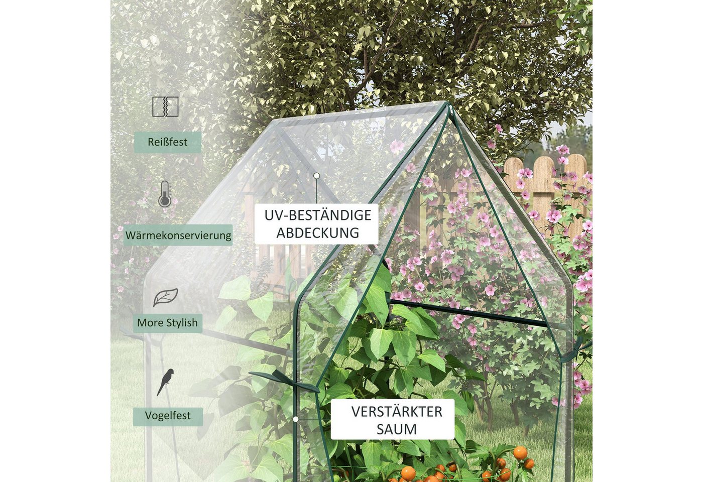 Outsunny Foliengewächshaus Gewächshaus, Treibhaus mit Doppeltür für Garten, BxTxH: 90 x 90 x 145 cm, BxLxH: 90 x 90 x 145 cm, 0.1 mm Wandstärke, Pflanzenhaus 1- – Bild 5 von 5