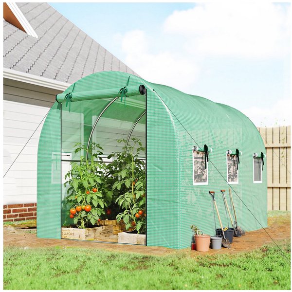 Outsunny Foliengewächshaus Gewächshaus mit Rollbar, 6 Netzfenster, Winterfest Tomatenhaus, BxTxH: 200 x 300 x 200 cm, BxLxH: 200 x 300 x 200 cm, 0.5 mm Wandstär