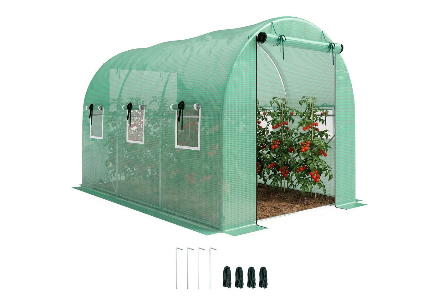 Outsunny Foliengewächshaus Gewächshaus mit Rollbar, 6 Netzfenster, Winterfest Tomatenhaus, BxTxH: 200 x 300 x 200 cm, BxLxH: 200 x 300 x 200 cm, 0.5 mm Wandstär – Bild 2 von 5