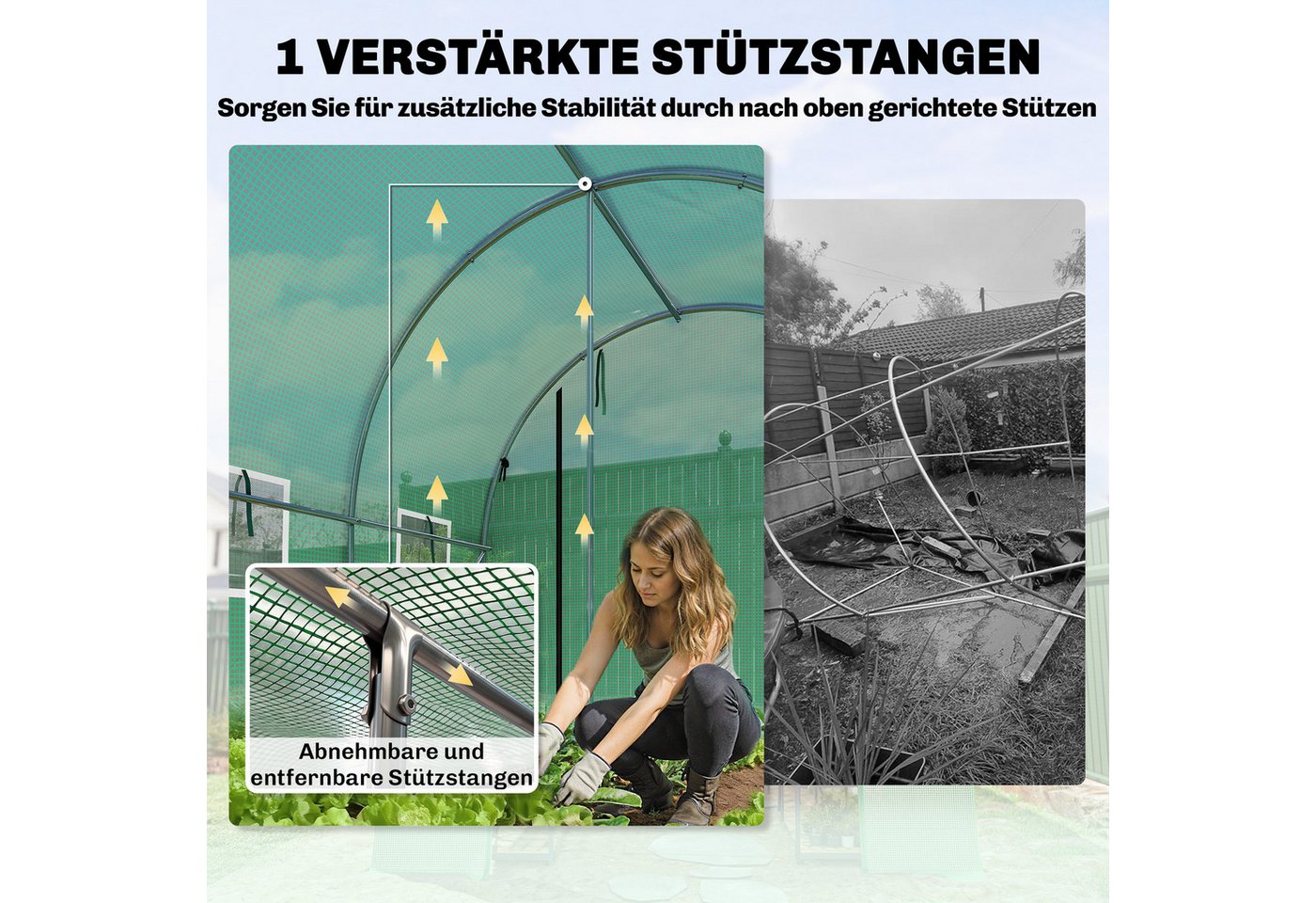 Outsunny Foliengewächshaus Gewächshaus mit Rollbar, 6 Netzfenster, Winterfest Tomatenhaus, BxTxH: 200 x 300 x 200 cm, BxLxH: 200 x 300 x 200 cm, 0.5 mm Wandstär – Bild 4 von 5