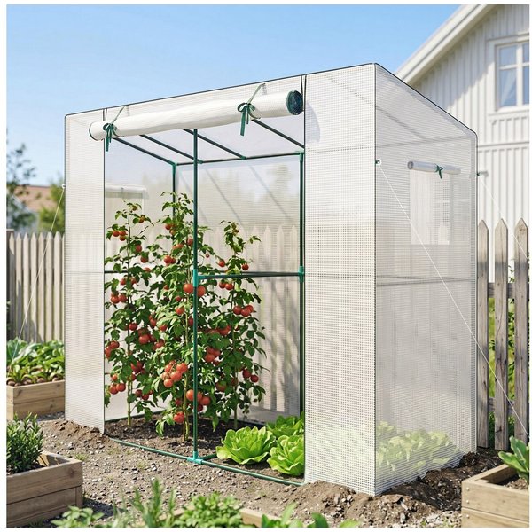 Outsunny Foliengewächshaus Gewächshaus mit Rolltür, winterfest, Tomatenhaus mit UV schutz, BxTxH: 200 x 76 x 170 cm, BxLxH: 76 x 200 x 170 cm, Gewächshaus 1-St.