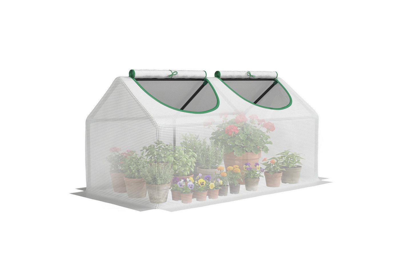 Outsunny Foliengewächshaus mit Fenster, PE Treibhaus, Tomatenhaus, Frühbeet, 120x60x60 cm, Weiß Aosom – Bild 2 von 5