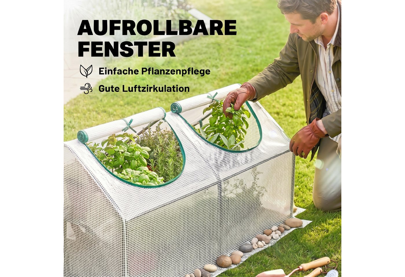 Outsunny Foliengewächshaus mit Fenster, PE Treibhaus, Tomatenhaus, Frühbeet, 120x60x60 cm, Weiß Aosom – Bild 5 von 5