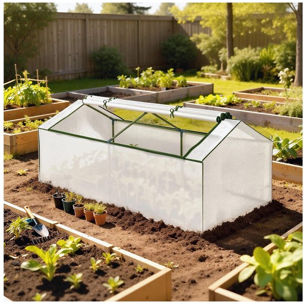 Outsunny Foliengewächshaus PE-Gitterfolie Tomatengewächshaus winterfest, für Balkon, Garten, BxTxH: 90 x 180 x 70 cm, BxLxH: 90 x 180 x 70 cm, Gewächshaus 1-St.