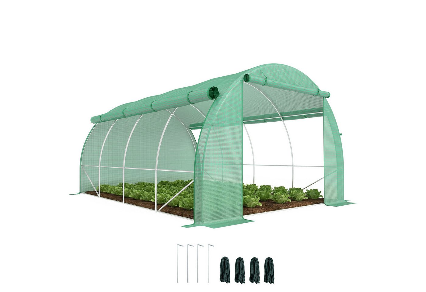 Outsunny Foliengewächshaus Polytunnel Gewächshaus mit aufrollbar Abdeckungen UV-Schutz, BxTxH: 397 x 300 x 200 cm, BxLxH: 300 x 397 x 200 cm, Tomatenhaus 1-St., – Bild 2 von 5