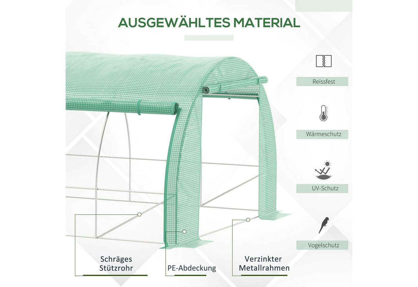 Outsunny Foliengewächshaus Polytunnel Gewächshaus mit aufrollbar Abdeckungen UV-Schutz, BxTxH: 397 x 300 x 200 cm, BxLxH: 300 x 397 x 200 cm, Tomatenhaus 1-St., – Bild 4 von 5