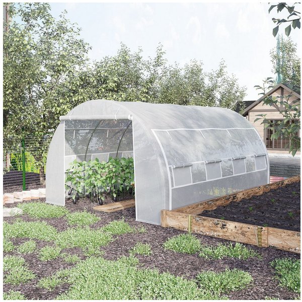 Outsunny Foliengewächshaus Polytunnel Gewächshaus mit aufrollbar Abdeckungen UV-Schutz, BxTxH: 397 x 300 x 200 cm, BxLxH: 300 x 397 x 200 cm, Tomatenhaus 1-St.,