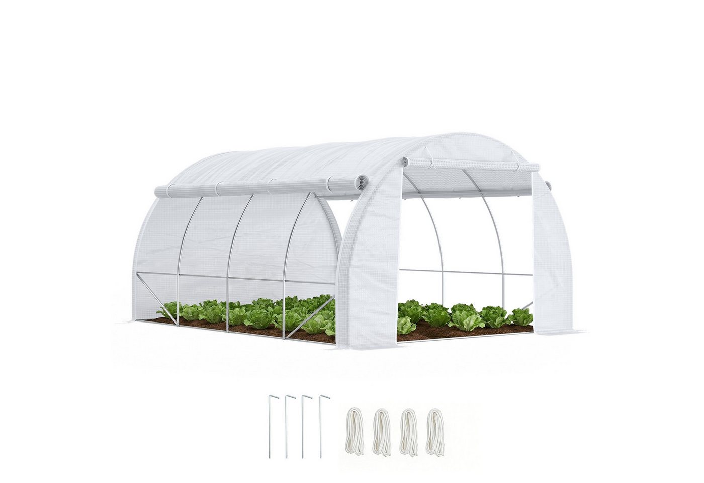 Outsunny Foliengewächshaus Polytunnel Gewächshaus mit aufrollbar Abdeckungen UV-Schutz, BxTxH: 397 x 300 x 200 cm, BxLxH: 300 x 397 x 200 cm, Tomatenhaus 1-St., – Bild 2 von 5
