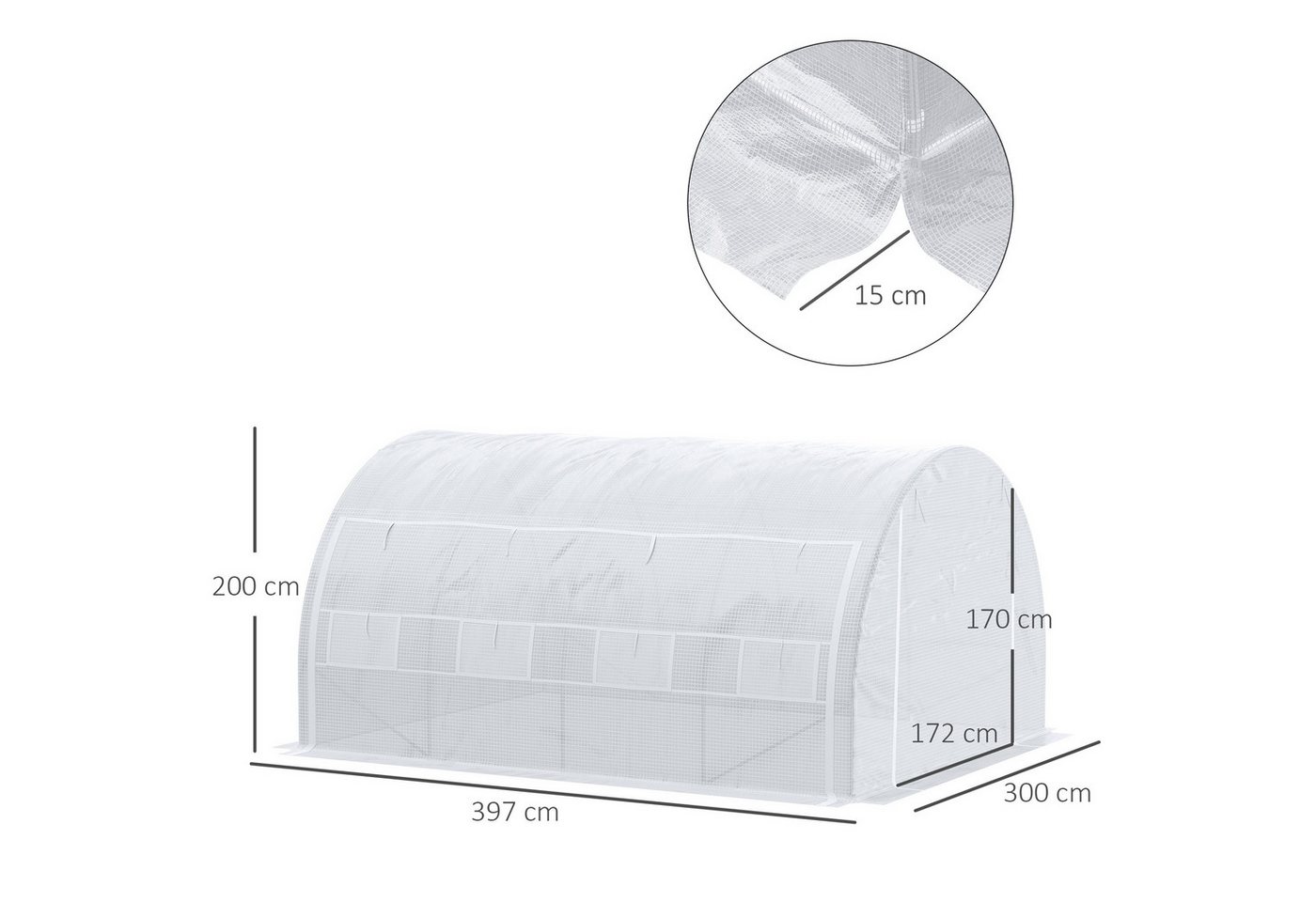 Outsunny Foliengewächshaus Polytunnel Gewächshaus mit aufrollbar Abdeckungen UV-Schutz, BxTxH: 397 x 300 x 200 cm, BxLxH: 300 x 397 x 200 cm, Tomatenhaus 1-St., – Bild 3 von 5