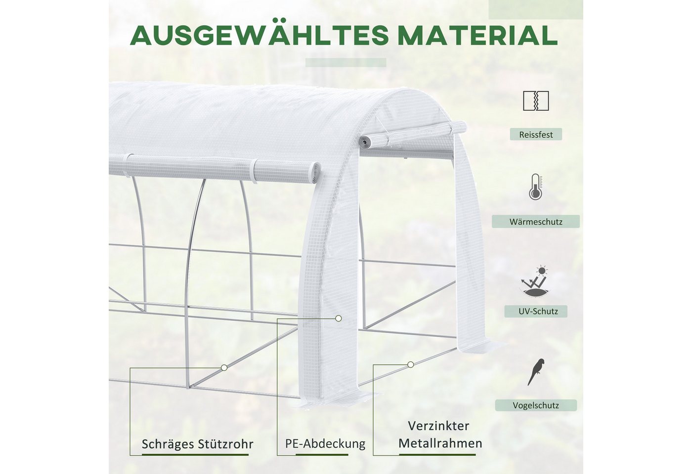 Outsunny Foliengewächshaus Polytunnel Gewächshaus mit aufrollbar Abdeckungen UV-Schutz, BxTxH: 397 x 300 x 200 cm, BxLxH: 300 x 397 x 200 cm, Tomatenhaus 1-St., – Bild 4 von 5