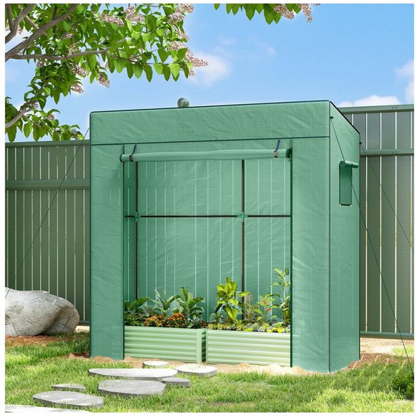 Outsunny Foliengewächshaus Rolltor Netzfenster Schrägdach Stabil mit PE-Folie Erdhaken, BxTxH: 77 x 196 x 197 cm, BxLxH: 77 x 196 x 197 cm, 0 mm Wandstärke, Tom