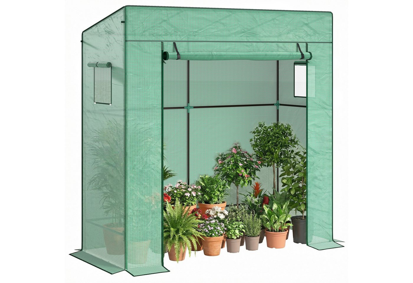 Outsunny Foliengewächshaus Rolltor Netzfenster Schrägdach Stabil mit PE-Folie Erdhaken, BxTxH: 77 x 196 x 197 cm, BxLxH: 77 x 196 x 197 cm, 0 mm Wandstärke, Tom – Bild 2 von 5