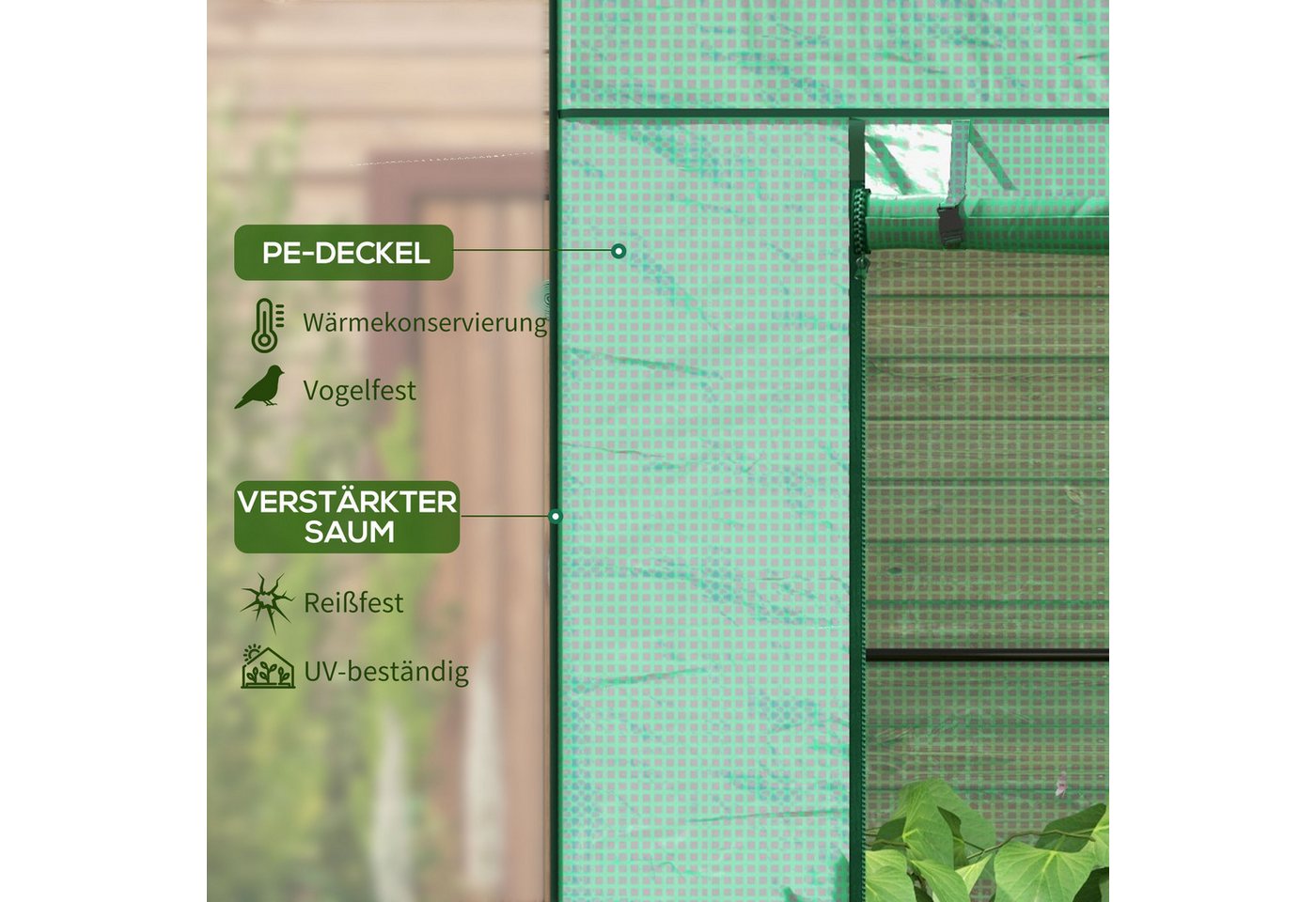 Outsunny Foliengewächshaus Rolltor Netzfenster Schrägdach Stabil mit PE-Folie Erdhaken, BxTxH: 77 x 196 x 197 cm, BxLxH: 77 x 196 x 197 cm, 0 mm Wandstärke, Tom – Bild 4 von 5
