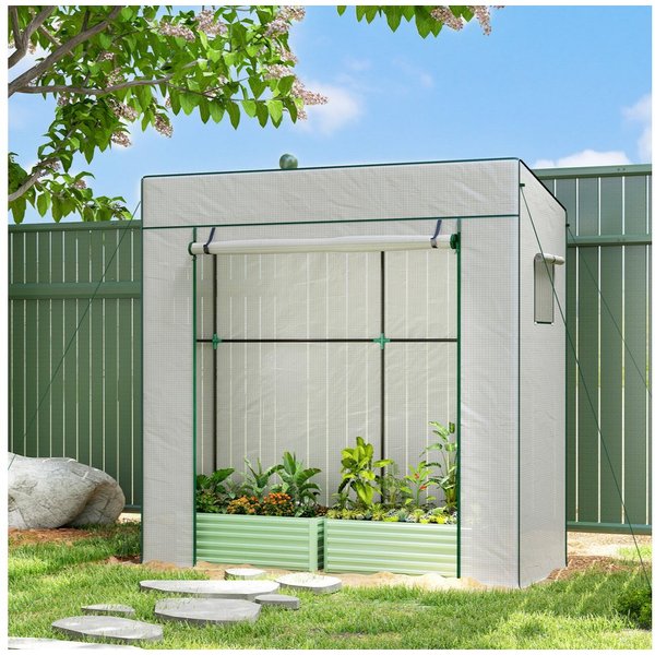 Outsunny Foliengewächshaus Rolltor Netzfenster Schrägdach Stabil mit PE-Folie Erdhaken, BxTxH: 77 x 196 x 197 cm, BxLxH: 77 x 196 x 197 cm, 0 mm Wandstärke, Tom