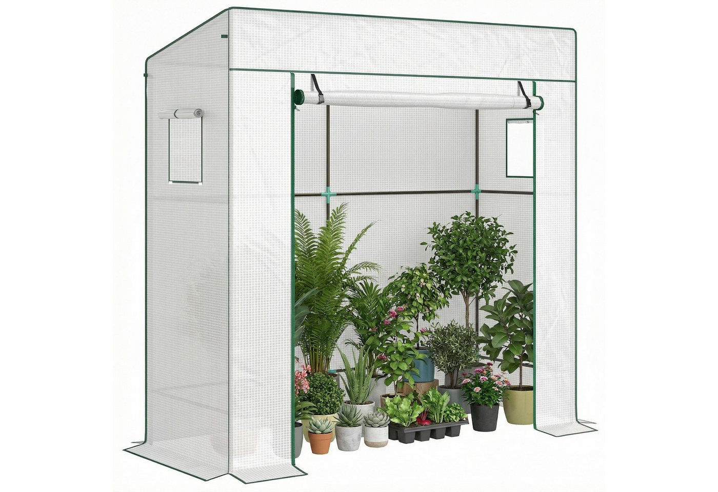 Outsunny Foliengewächshaus Rolltor Netzfenster Schrägdach Stabil mit PE-Folie Erdhaken, BxTxH: 77 x 196 x 197 cm, BxLxH: 77 x 196 x 197 cm, 0 mm Wandstärke, Tom – Bild 2 von 5