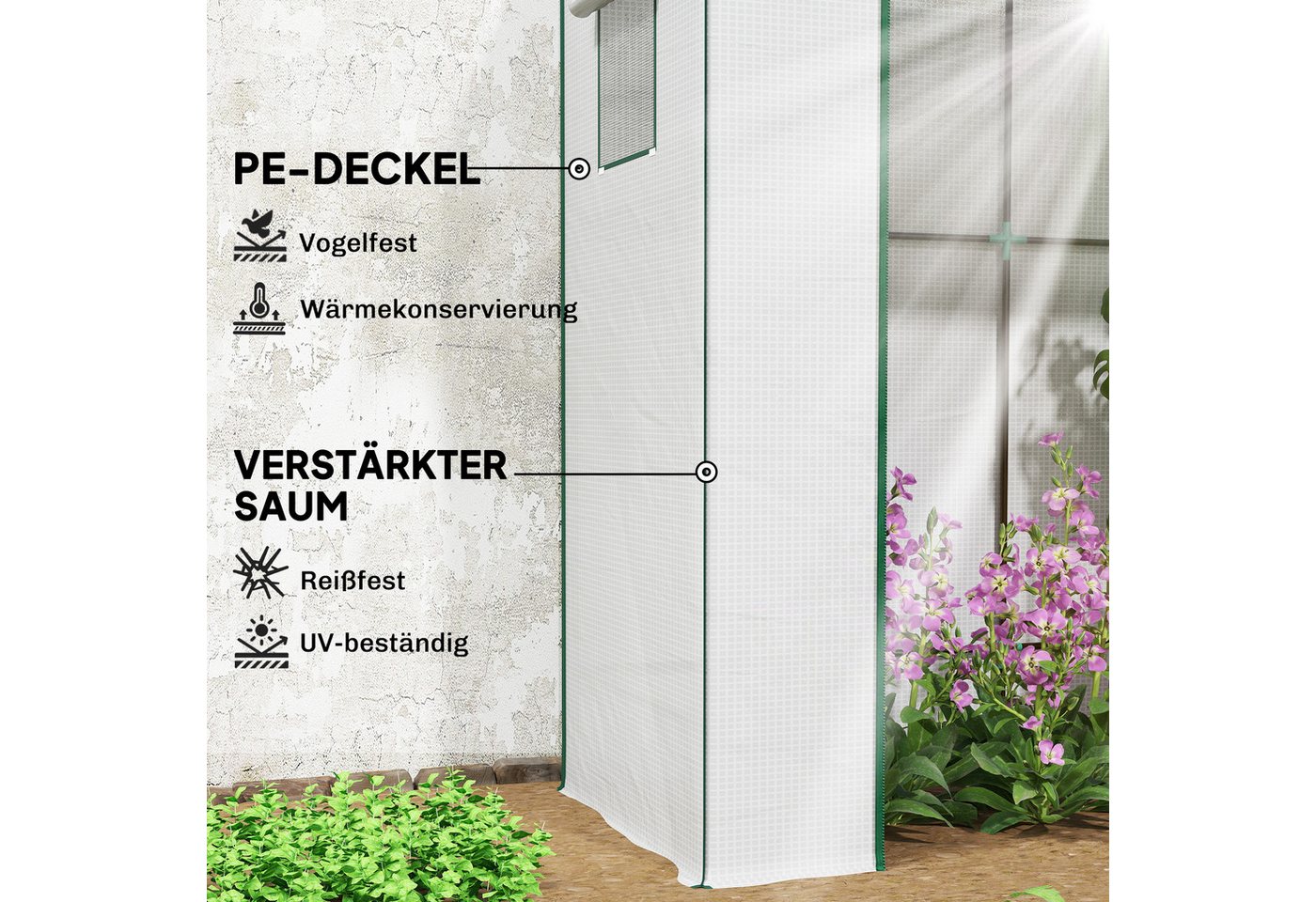 Outsunny Foliengewächshaus Rolltor Netzfenster Schrägdach Stabil mit PE-Folie Erdhaken, BxTxH: 77 x 196 x 197 cm, BxLxH: 77 x 196 x 197 cm, 0 mm Wandstärke, Tom – Bild 4 von 5