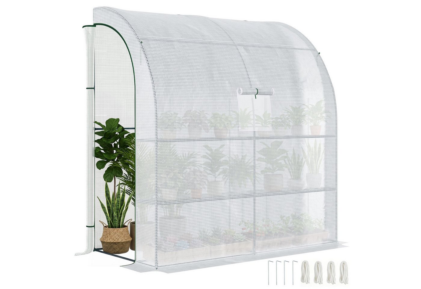Outsunny Foliengewächshaus Tomatengewächshaus 200x100x215cm mit Mesh Fenster und aufrollbaren Türen UV Schutz in Weiß für Pflanzen und Garten Aosom.de – Bild 2 von 5