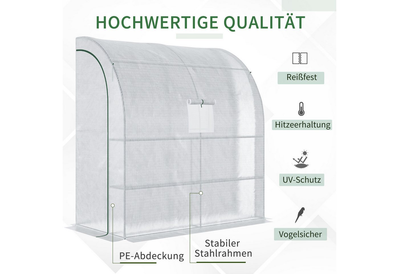 Outsunny Foliengewächshaus Tomatengewächshaus 200x100x215cm mit Mesh Fenster und aufrollbaren Türen UV Schutz in Weiß für Pflanzen und Garten Aosom.de – Bild 4 von 5