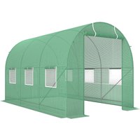 Outsunny Foliengewächshaus Tomatengewächshaus Treibhaus Folientunnel Frühbeet mit Fenster Grün 350 x 200 x 200 cm Aosom