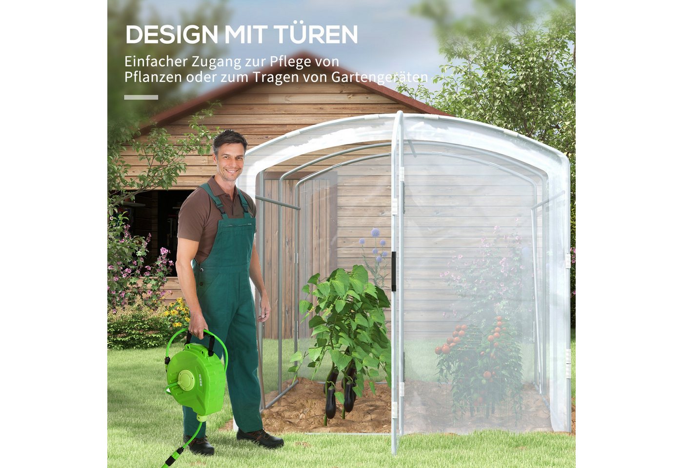 Outsunny Foliengewächshaus Tunnel, Winddichtes Tomatenhaus, für Garten, Balkon, BxTxH: 300 x 200 x 195 cm, BxLxH: 200 x 300 x 195 cm, Treibhaus 1-St., Gewächsha – Bild 5 von 5