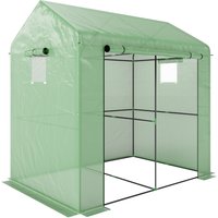 Outsunny Foliengewächshaus winddichtes Treibhaus mit Doppeltüren und Seitenfenster UV-Schutz PE grün für Garten und Pflanzen Aosom.de