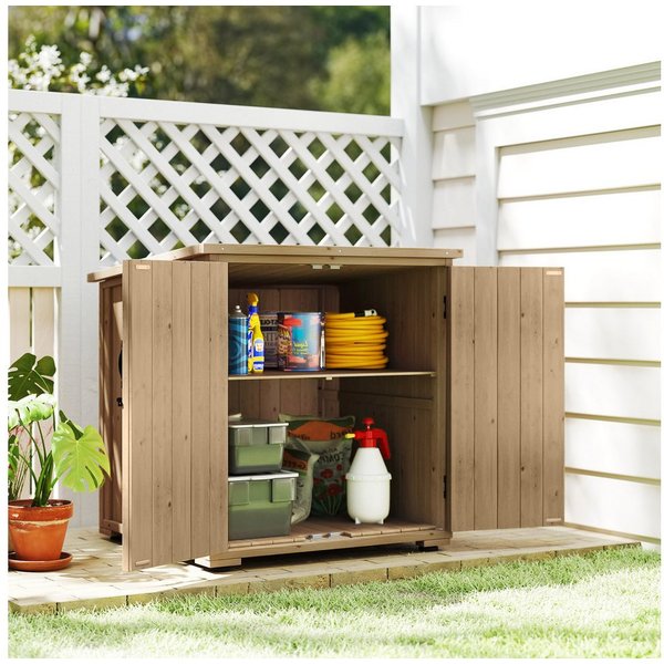 Outsunny Garten-Geräteschrank Gartenschrank Holz, Geräteschrank, Outdoor wetterfest, BxT: 77.5x88 cm, (Gartenschuppen, 1 St., Holzschrank), für Garten, Balkon, 