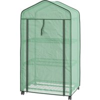 Outsunny Garten-Gewächshaus PE mit 3 Ebenen Regalen, Balkon-Gewächshaus, verstärkte 140 g/m² Abdeckung, Stahlrahmen, aufrollbares Reißverschlusstor, für Gemüse 