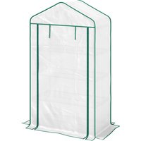 Outsunny Garten-Gewächshaus PE mit 4 Regalebenen, Balkon-Gewächshaus, verstärkte Plane 135 g/m², Stahlrahmen, rollbare Reißverschlusstür, für Gemüse Pflanzen Bl