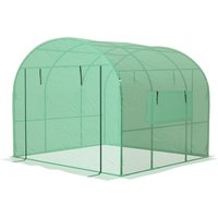Outsunny Garten Gewächshaus Tunnelgewächshaus 6m² PE Hochdichte 135 g/m², mit 2 aufrollbaren Reißverschlusstüren 2 Netzfenstern, für alle Jahreszeiten, 300 x 30