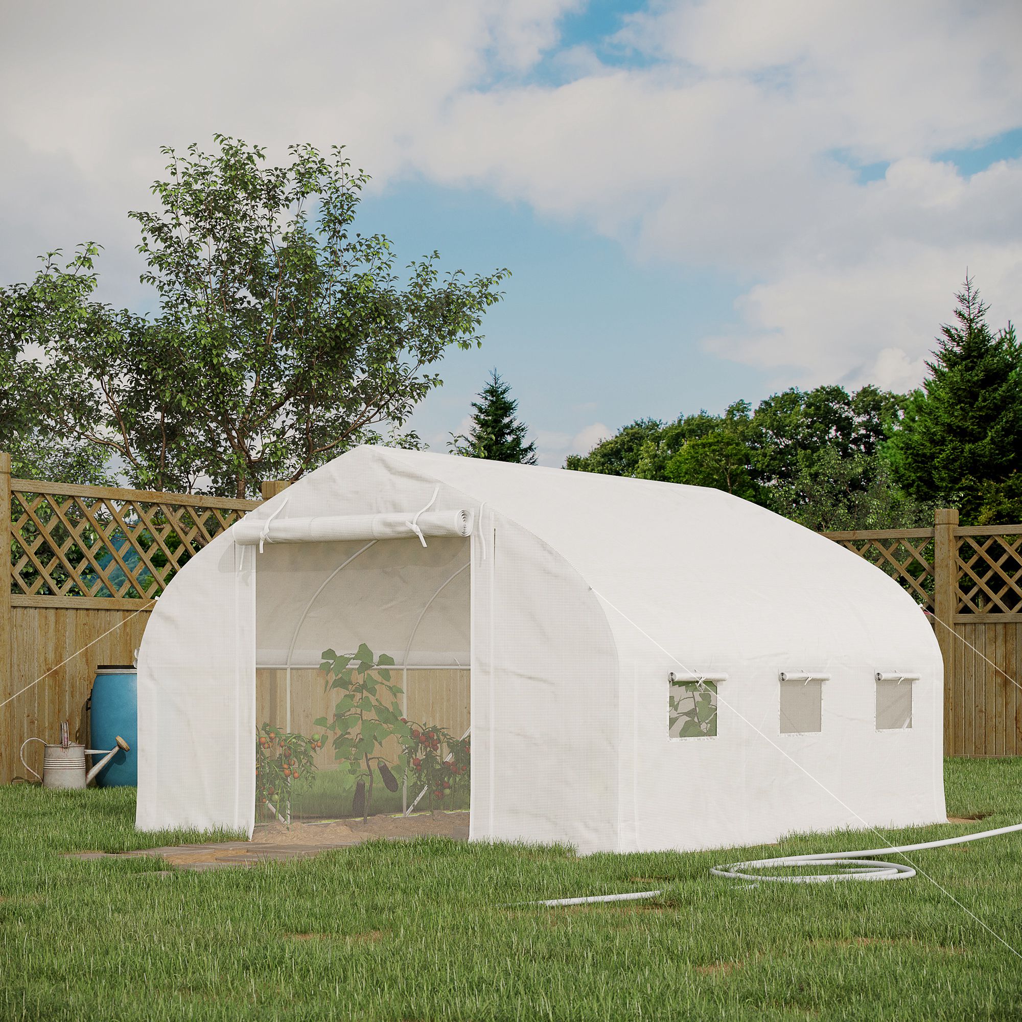 Outsunny Garten Tunnel-Gewächshaus, 10,4 m², UV-Schutz, aufrollbare Reißverschlusstür, Mesh-Fenster, galvanisiertes Stahlrohr und PE 140g/m², 350 x 300 x 200 cm – Bild 2 von 2