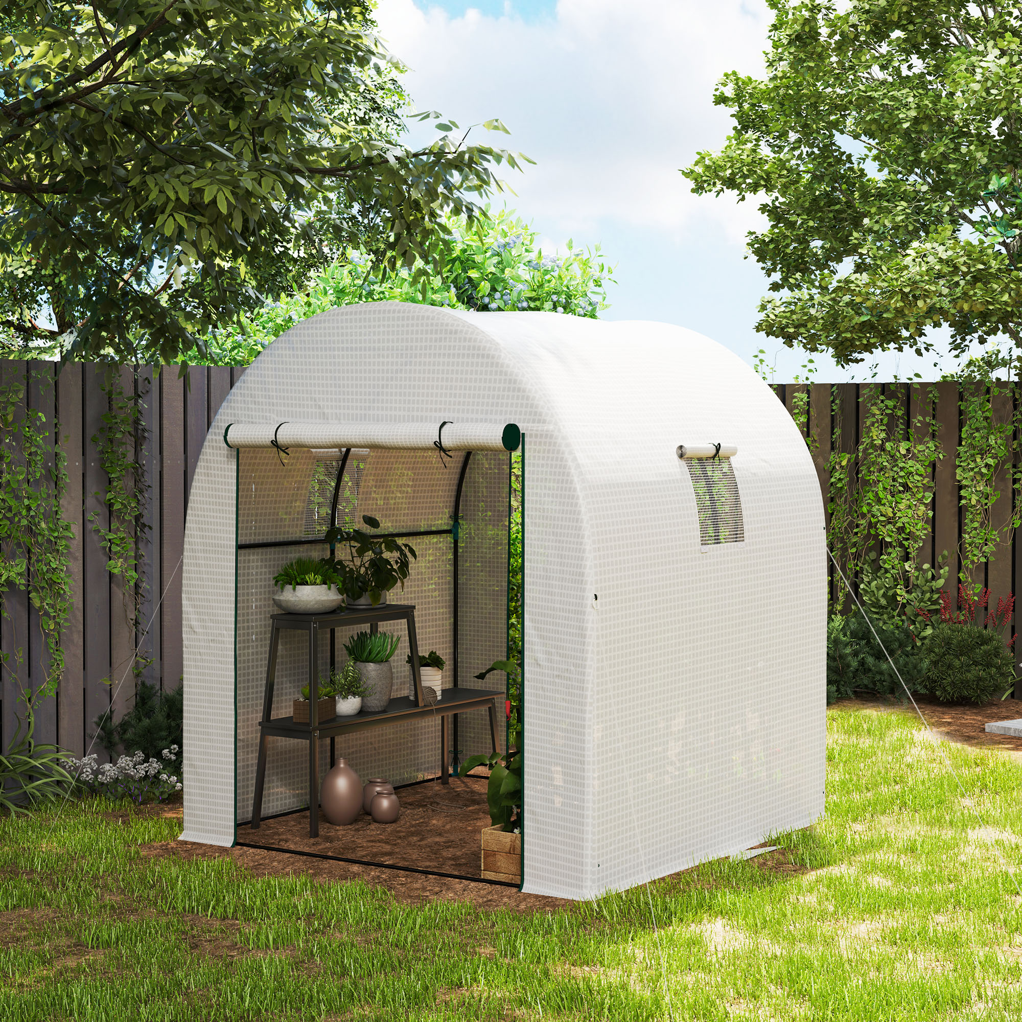 Outsunny Garten-Tunnelgewächshaus 1,8x1,8x2 m mit 2 aufrollbaren Türen und Fenstern, Garten-Gewächshaus mit Stahlgestell und PE-Abdeckung, für Gemüse, Blumen un – Bild 2 von 2