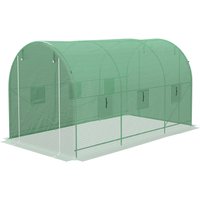 Outsunny Garten Tunnelgewächshaus Tomaten Gewächshaus Bodenfläche 8 m² 4L x 2B x 2,05H m Stahlgestell Doppel-Reißverschlusstür 6 abrollbare Fenster grün Aosom