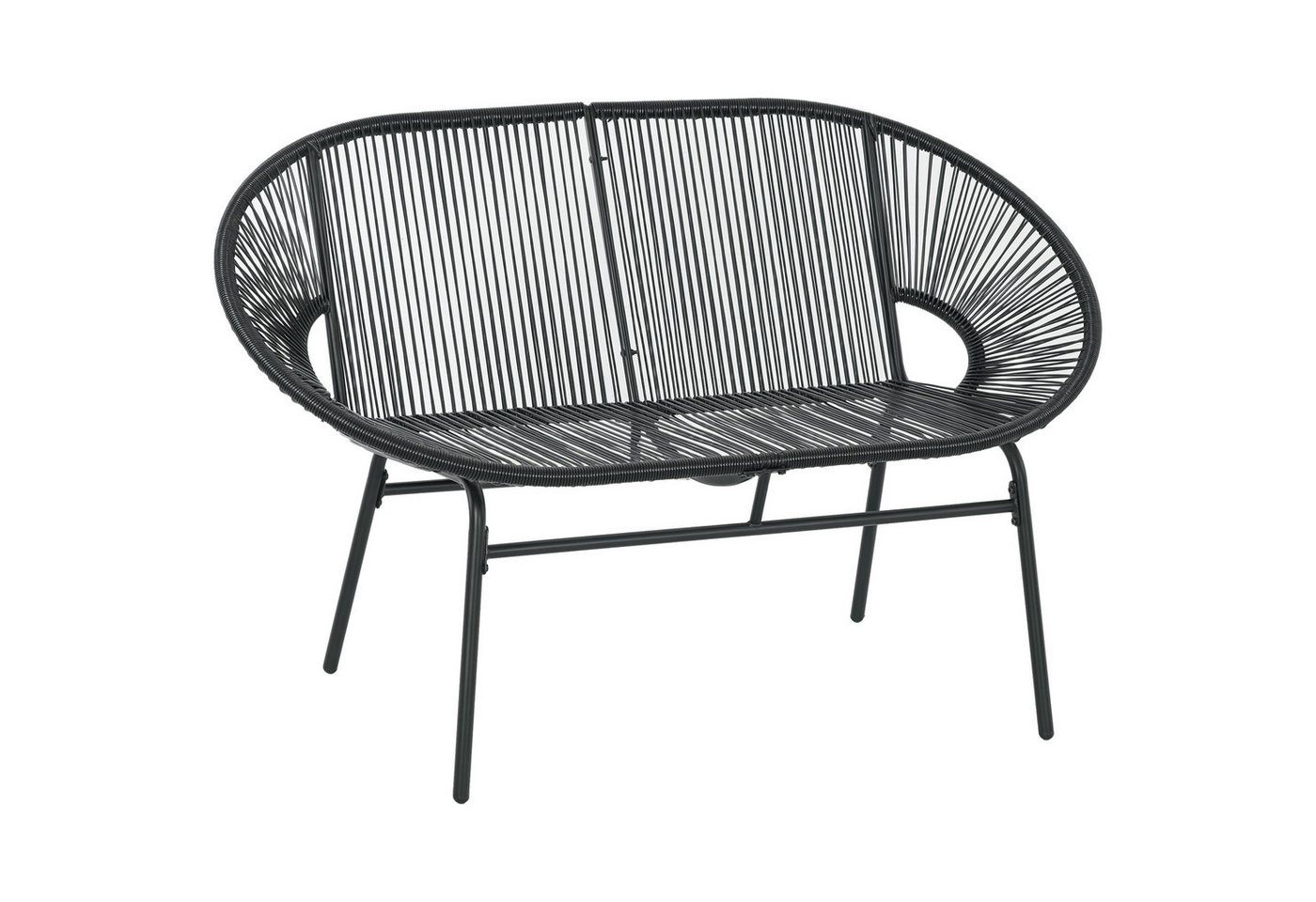 Outsunny Gartenbank Rattansessel, Outdoor Sessel, wetterfest, belastbar bis 240kg (Balkonbank, 1-St., Parkbank), für Terrasse, Balkon, Stahl, Schwarz – Bild 2 von 5