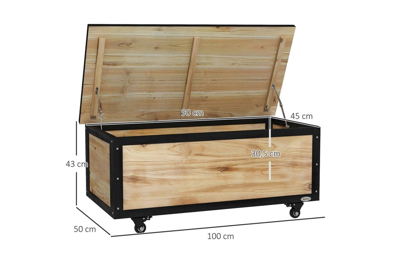 Outsunny Gartenbox 121L, aus Holz, Gartenbox, Auflagenbox mit Rollen (Aufbewahrungsbox, 1 St., Aufbewahrungskiste), für Balkon, Terrasse, Natur – Bild 3 von 5