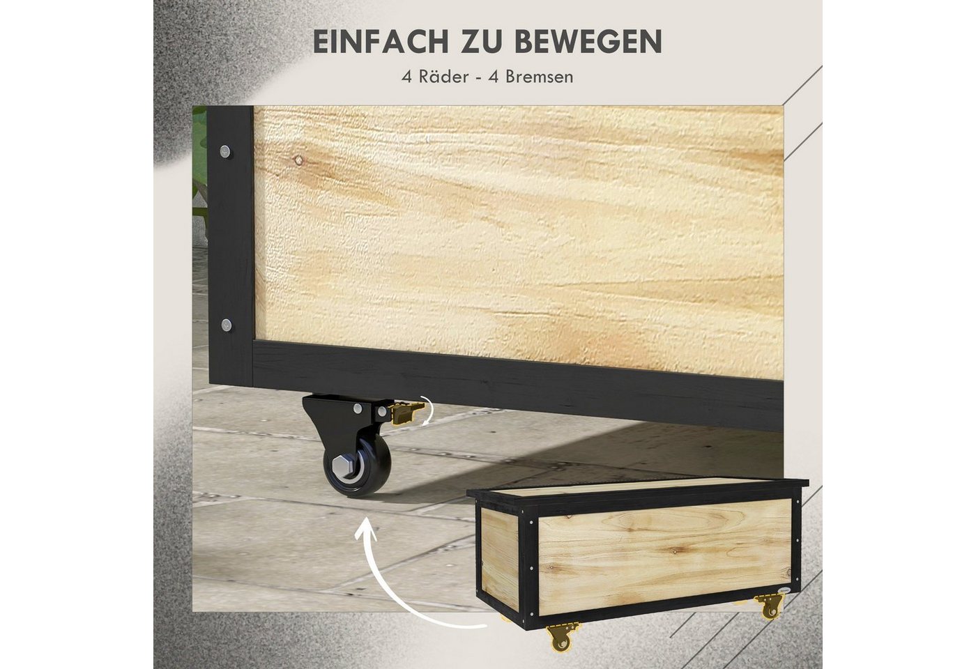 Outsunny Gartenbox 121L, aus Holz, Gartenbox, Auflagenbox mit Rollen (Aufbewahrungsbox, 1 St., Aufbewahrungskiste), für Balkon, Terrasse, Natur – Bild 4 von 5