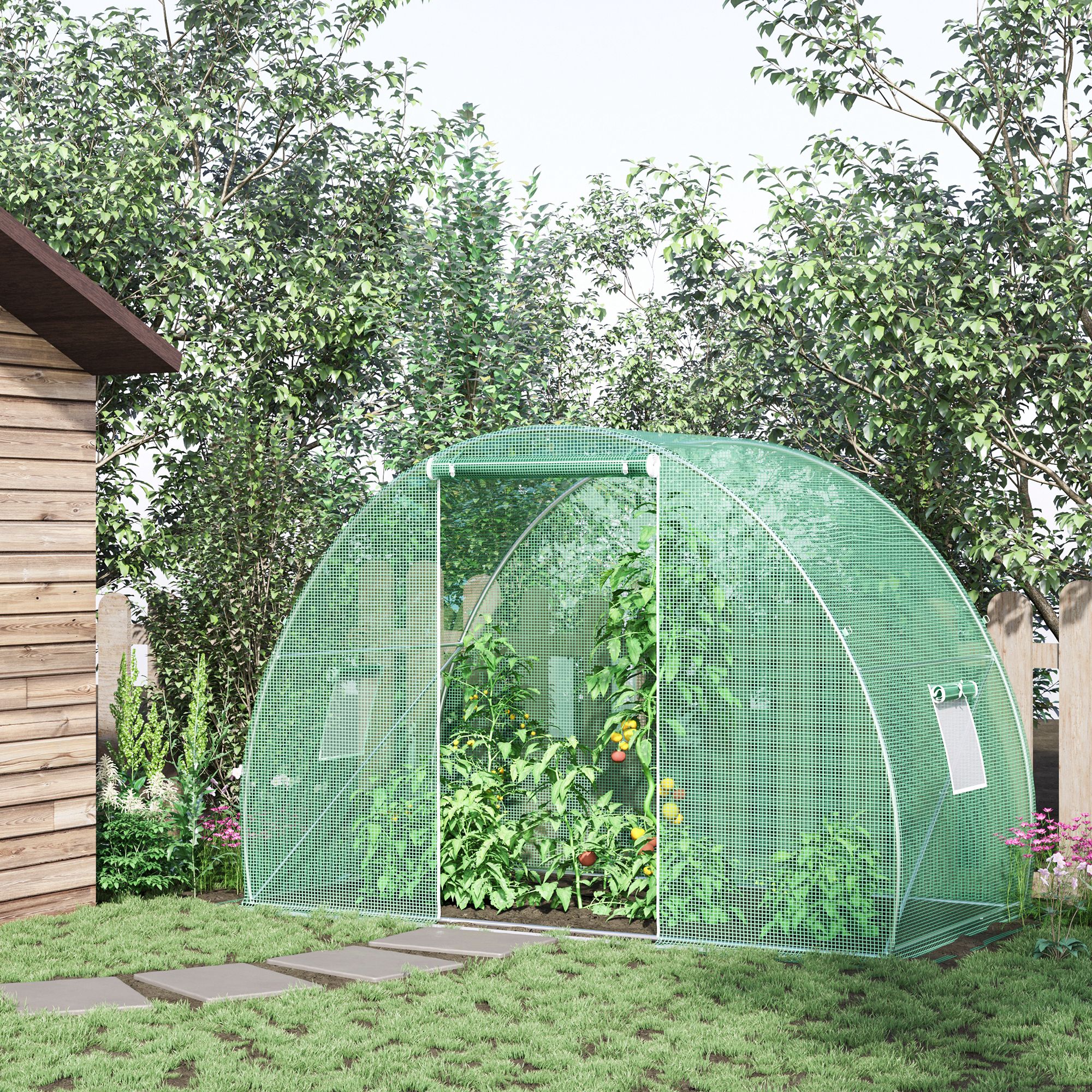 Outsunny Gartengewächshaus Tunnel Wintergewächshaus Bodenfläche 4,5 m² Maße 3L x 1,5B x 2H m Verstärktes Stahlgestänge Reißverschlusstor 2 aufrollbare Fenster G – Bild 2 von 2
