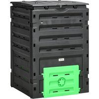 Outsunny Gartenkomposter 450 L, Komposter aus Polypropylen, 80 Belüftungsöffnungen und 2 Schiebetüren, leicht und robust, schwarz Aosom