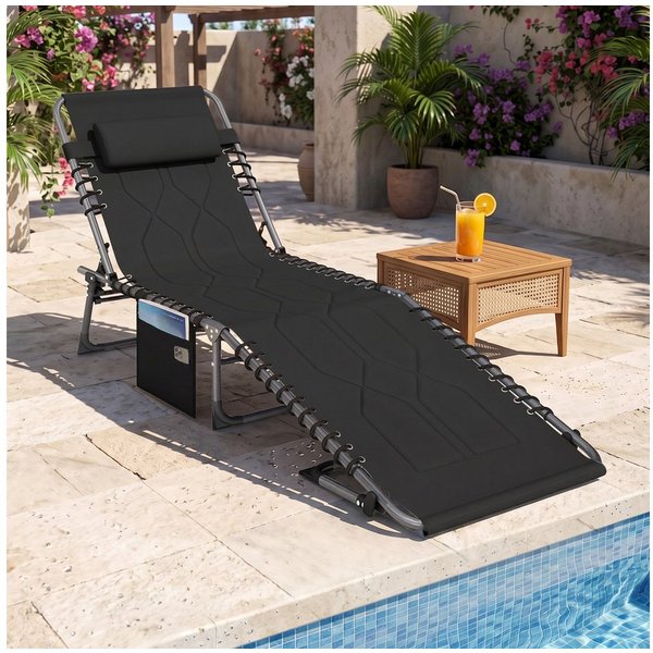 Outsunny Gartenliege Liegestuhl, wetterfeste Campingliege bis 130 kg belastbar, Sonnenliege, 1 St., Klappliege, Stahl Oxford-Stoff Schwarz 188 x 57 x 30 cm