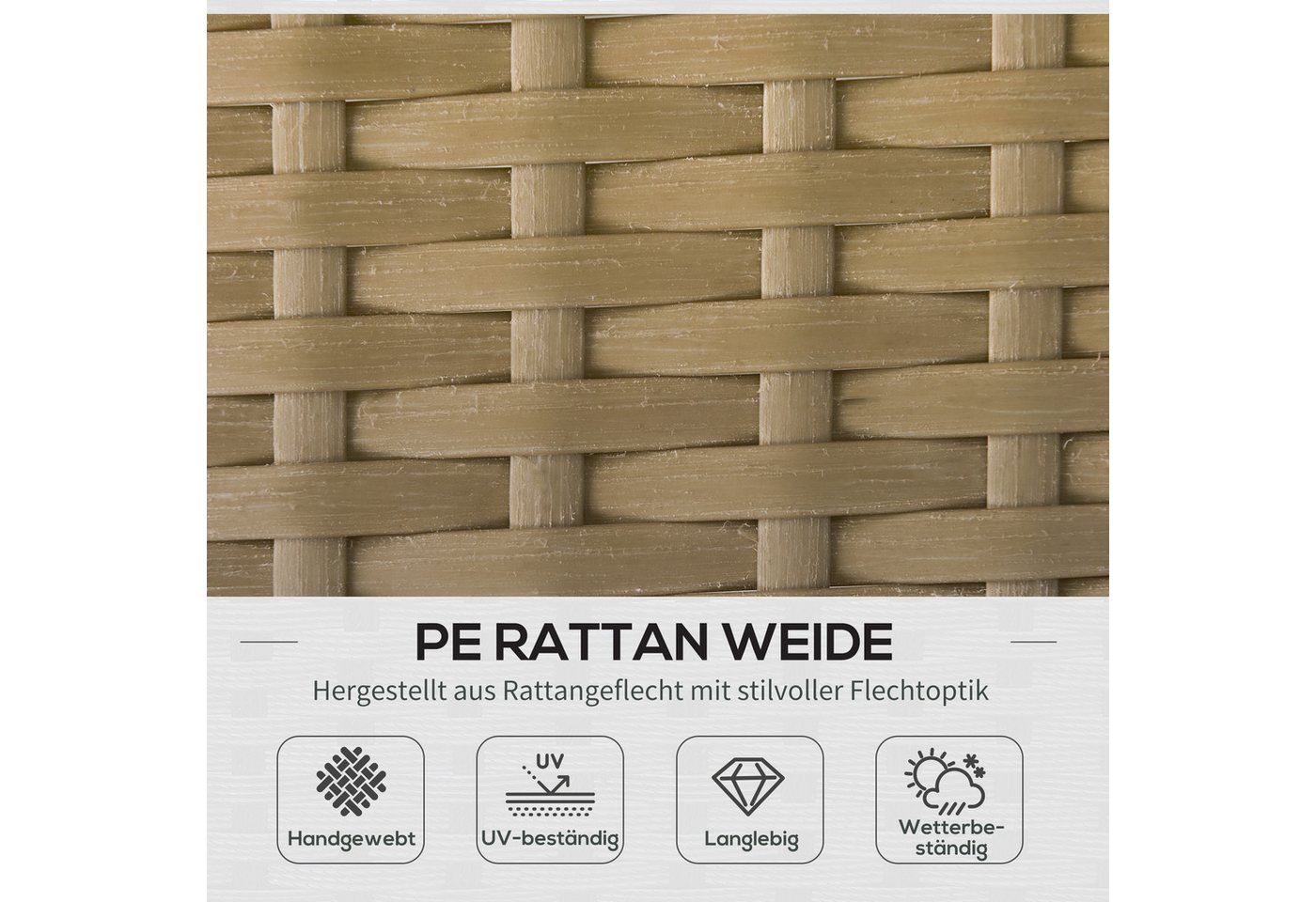 Outsunny Gartenlounge-Set Rattan Gartenmöbel-Set, Sitzgruppe mit Kissen und Beistelltisch, (Polyrattan Lounge Set, 3-tlg., Gartengarnitur), für Garten, Terrasse – Bild 4 von 5