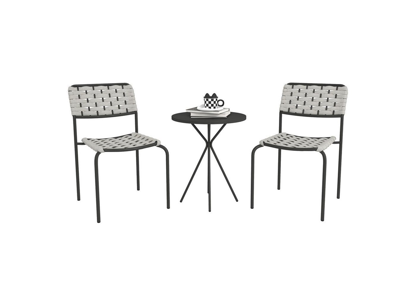 Outsunny Gartenlounge-Set Sitzgruppe mit 2 Stapelbare Stühle und Tisch, (wetterfest Balkonmöbel für 2 Personen, 3-tlg., Polyrattan Gartenmöbel Set), für Garten, – Bild 2 von 5