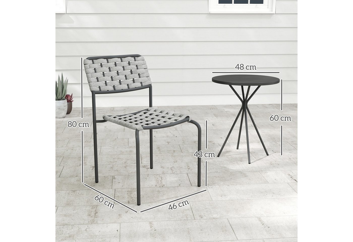 Outsunny Gartenlounge-Set Sitzgruppe mit 2 Stapelbare Stühle und Tisch, (wetterfest Balkonmöbel für 2 Personen, 3-tlg., Polyrattan Gartenmöbel Set), für Garten, – Bild 3 von 5