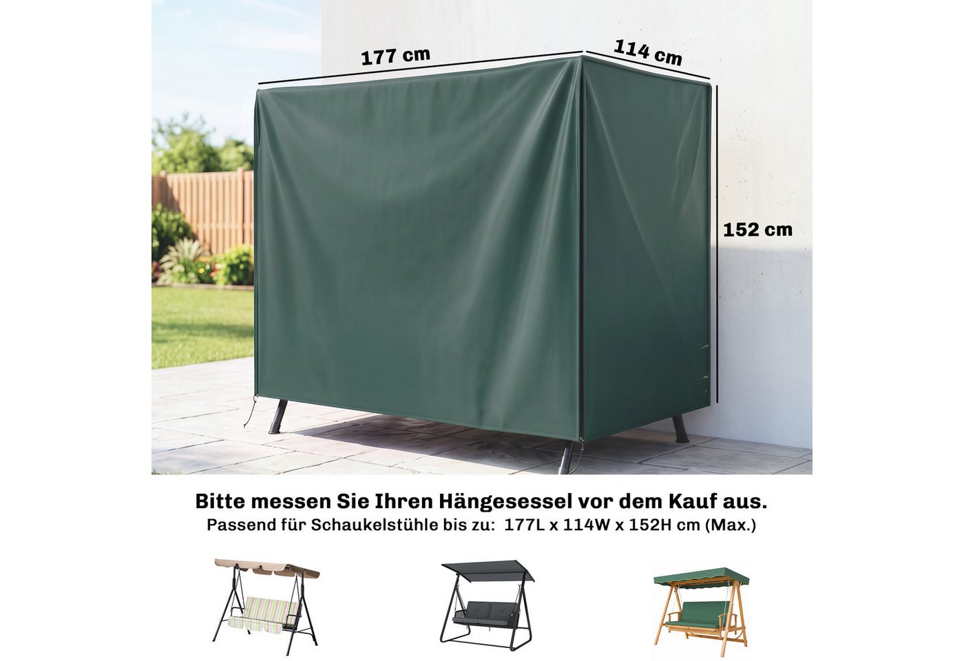 Outsunny Gartenmöbel-Schutzhülle 3 Sitzer, Wasserabweisend, Winterfest, 600D Oxford Gewebe (Abdeckung für Gartenschaukel, 1-St., Abdeckhaube für Hollywoodschauk – Bild 3 von 5