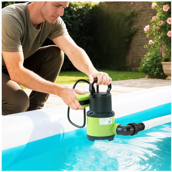 Outsunny Gartenpumpe Schmutzwassertauchpumpe mit Schwimmerschalter Förderhöhe max 5 m (Tauchpumpe, 1-tlg., Schmutzwasserpumpe), 400W 9000L,h Grün 16 x 14 x 27 c