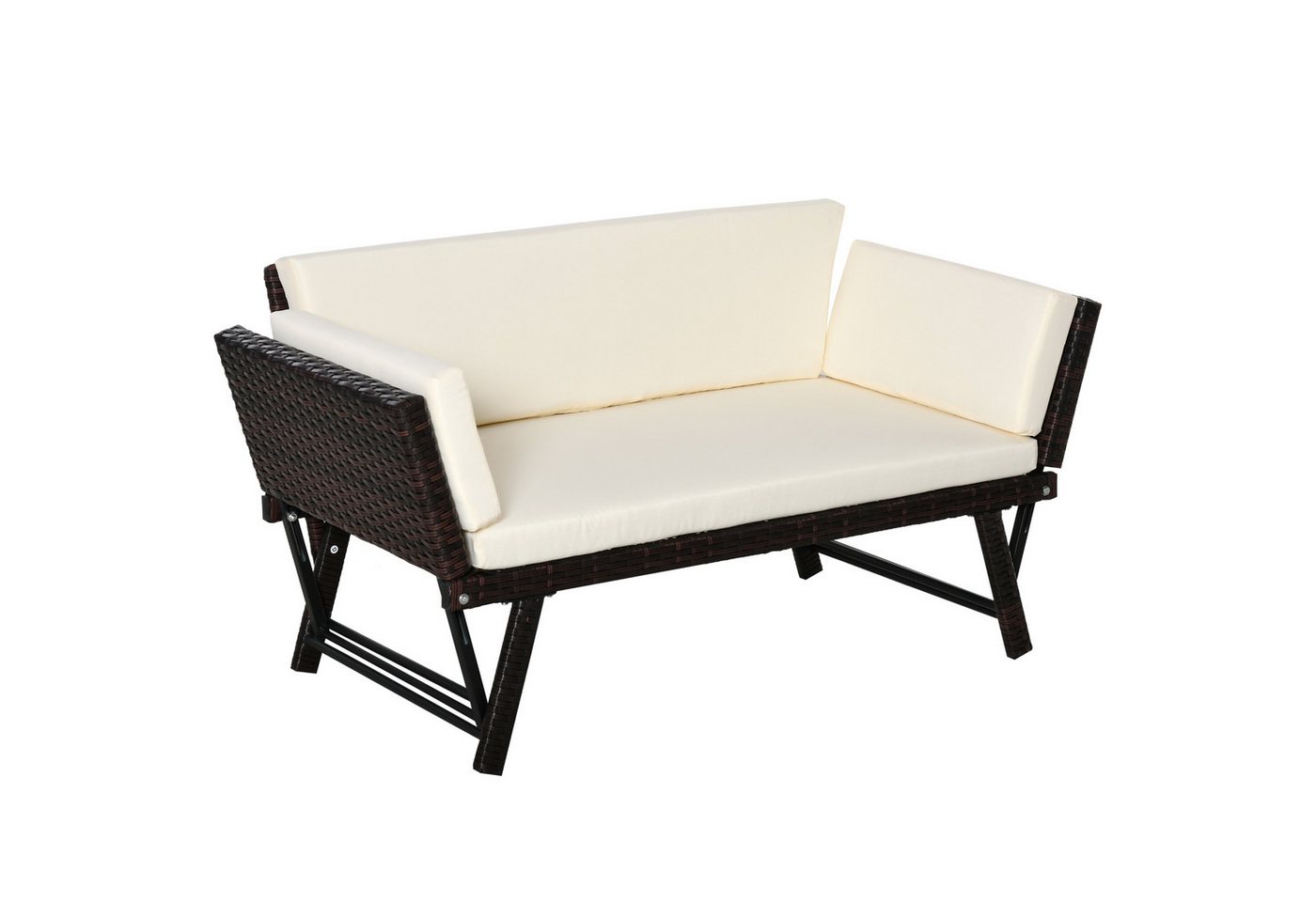 Outsunny Gartensofa Polyrattan 2 Sitzer klappbar mit Armlehnen Stahl 129x63x67cm, Gartenmöbel 1 Teile, für Garten, Balkon, Braun – Bild 2 von 5