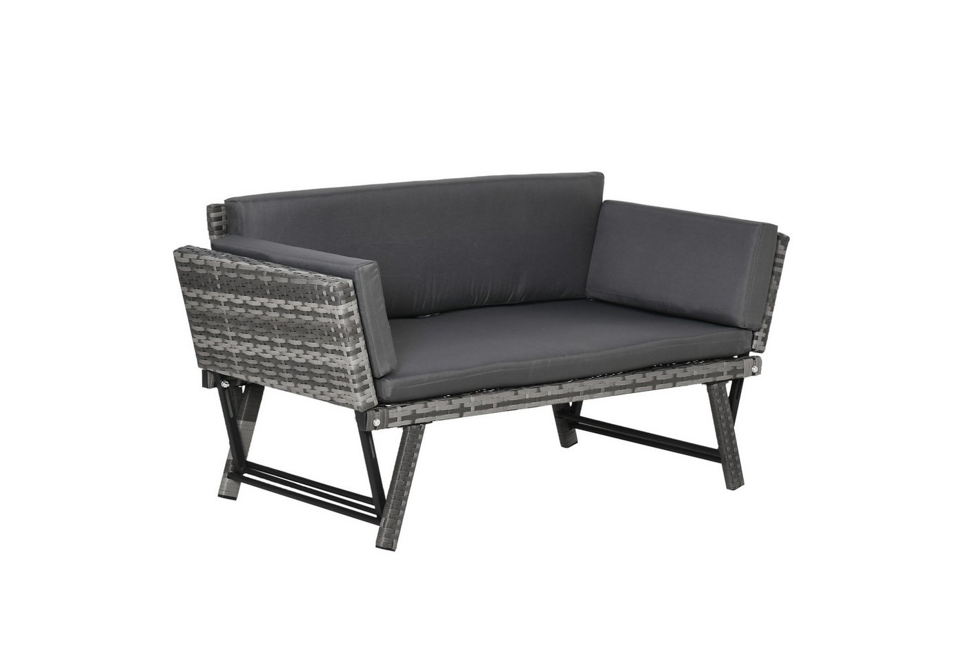 Outsunny Gartensofa Polyrattan 2 Sitzer klappbar mit Armlehnen Stahl 129x63x67cm, Gartenmöbel 1 Teile, für Garten, Balkon, Grau – Bild 2 von 5