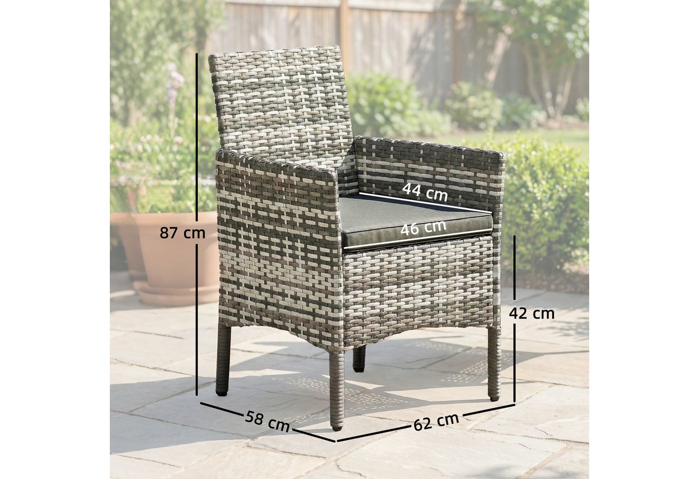 Outsunny Gartenstuhl mit 2 Sessel, Abnehmbaren Kissen, Stahlrahmen (Gartenmöbel, 2 St), für Garten Balkon Terrasse Grau – Bild 3 von 5